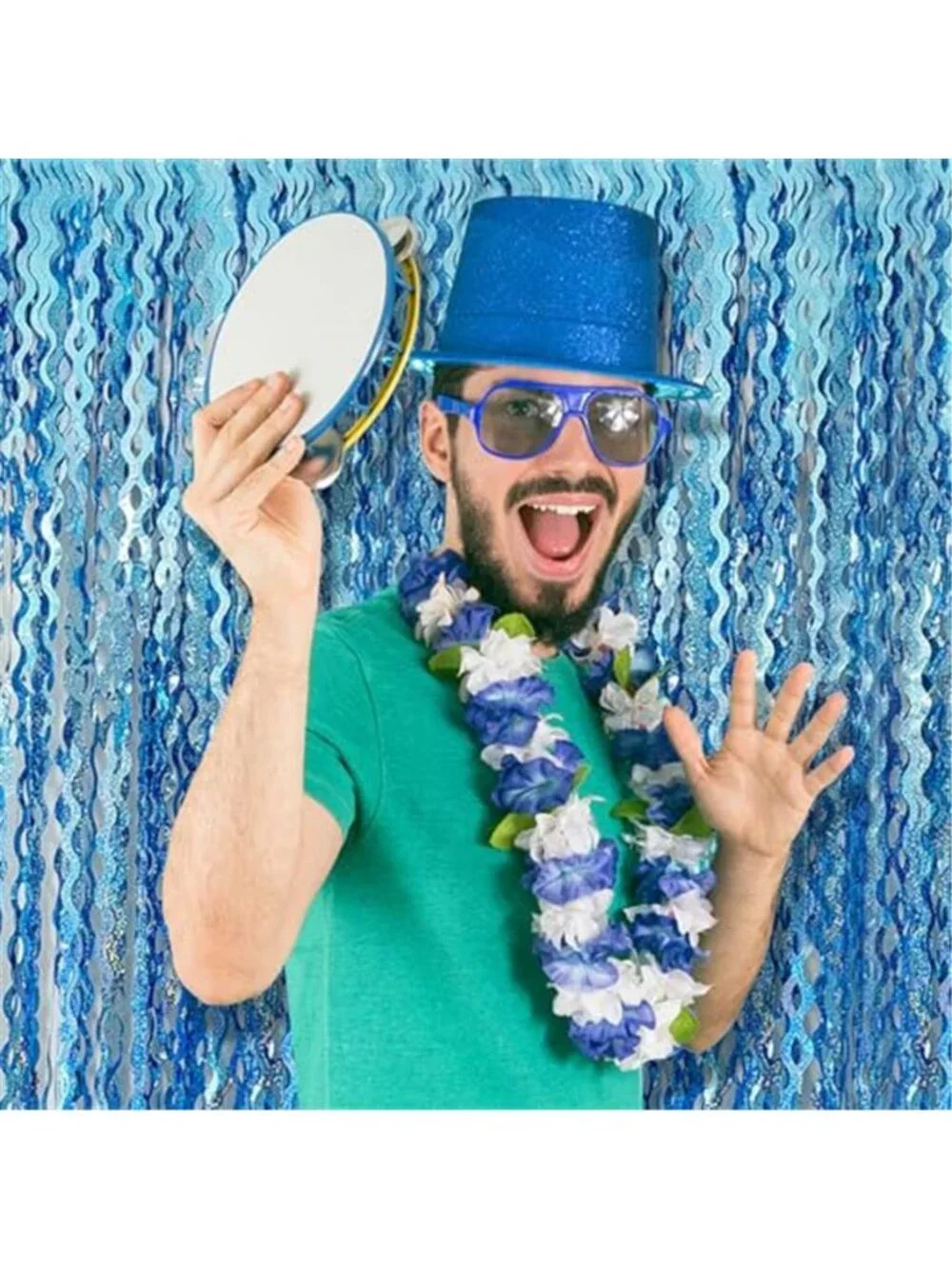 Blue Tinsel Fringe Backdrop Party Streamers Curtain Photo Booth Decor Set